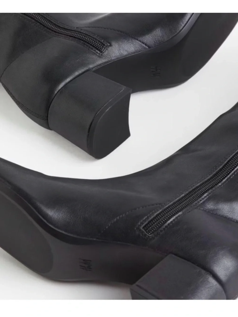 H&M Black Over-the-Knee Leather Boots with Block Heel